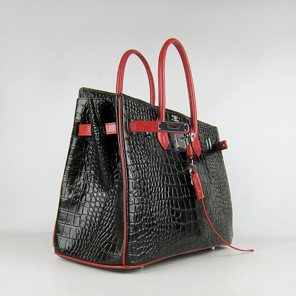 High Quality Fake Hermes Birkin 35CM Crocodile Veins Leather Bag Black/Red 6089 - Click Image to Close